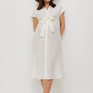 White Maternity Tie Belt Dress - H&M Mama, Size L